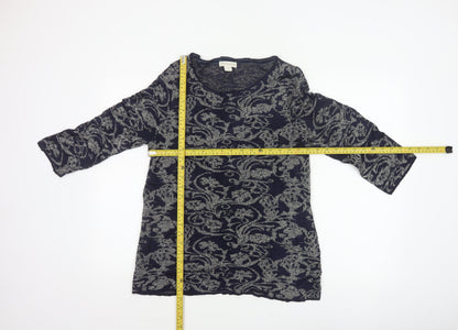 Monsoon Women’s Blue Silver Floral Glitter Knit Jumper UK 18