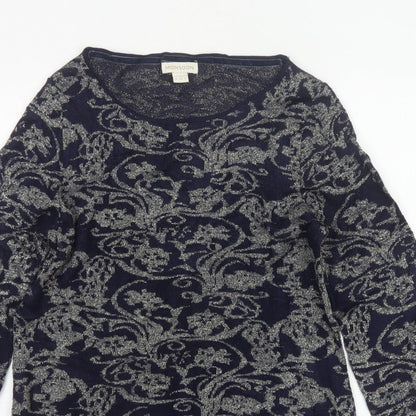Monsoon Women’s Blue Silver Floral Glitter Knit Jumper UK 18