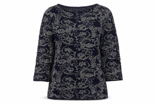 Monsoon Women’s Blue Silver Floral Glitter Knit Jumper UK 18