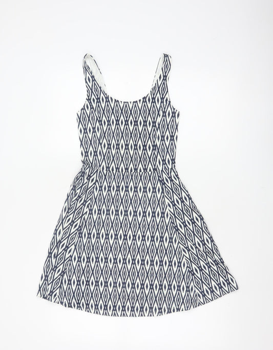 Divided H&M Women’s Blue Geometric Skater Dress UK 6 Sleeveless