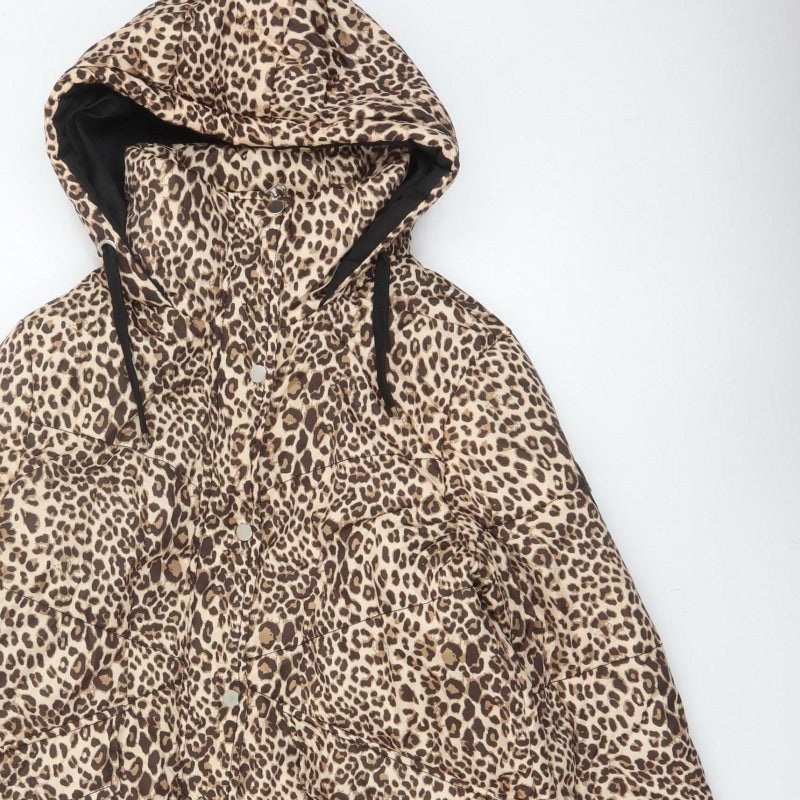 Tokyo Laundry Women’s Brown Leopard Print Puffer Jacket UK 10 Hooded