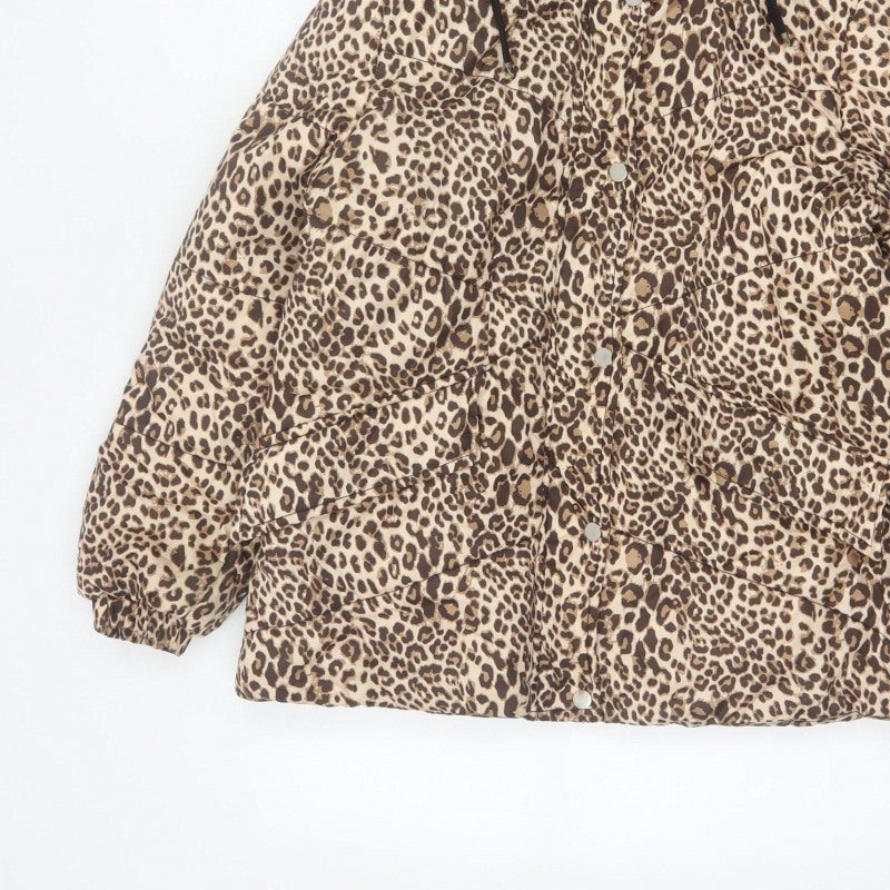 Tokyo Laundry Women’s Brown Leopard Print Puffer Jacket UK 10 Hooded