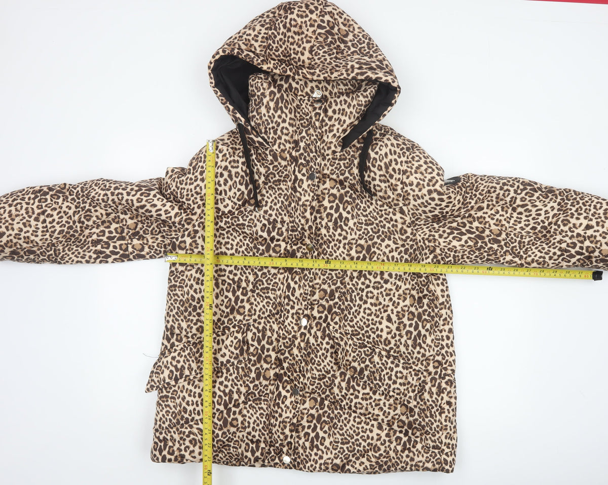 Tokyo Laundry Women’s Brown Leopard Print Puffer Jacket UK 10 Hooded