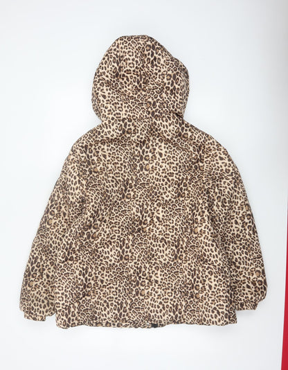 Tokyo Laundry Women’s Brown Leopard Print Puffer Jacket UK 10 Hooded