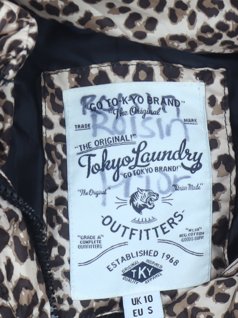 Tokyo Laundry Women’s Brown Leopard Print Puffer Jacket UK 10 Hooded