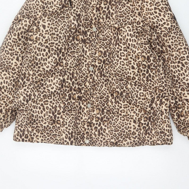 Tokyo Laundry Women’s Brown Leopard Print Puffer Jacket UK 10 Hooded