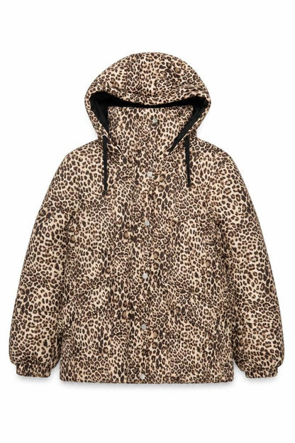 Tokyo Laundry Women’s Brown Leopard Print Puffer Jacket UK 10 Hooded