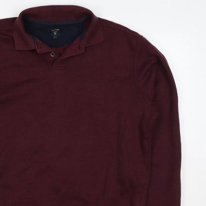 James Pringle Men's Burgundy L Henley Collared Button Sweatshirt