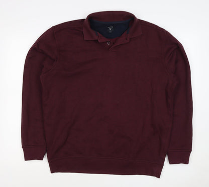 James Pringle Men's Burgundy L Henley Collared Button Sweatshirt