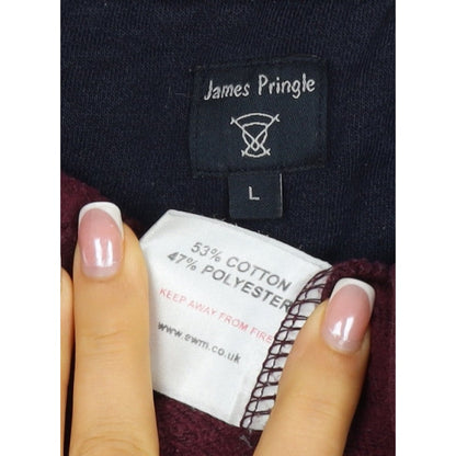 James Pringle Men's Burgundy L Henley Collared Button Sweatshirt