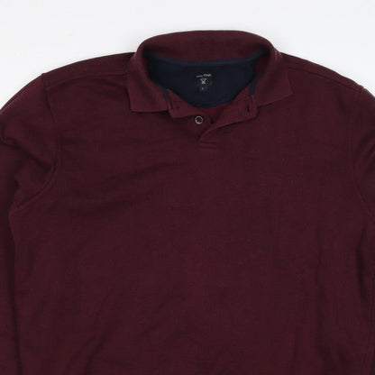 James Pringle Men's Burgundy L Henley Collared Button Sweatshirt