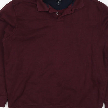 James Pringle Men's Burgundy L Henley Collared Button Sweatshirt