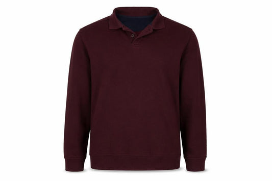 James Pringle Men's Burgundy L Henley Collared Button Sweatshirt