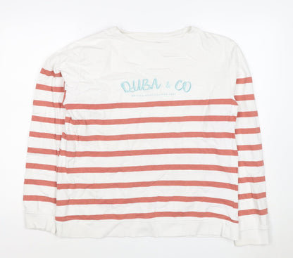 Quba & Co Women’s White Red Striped Logo Pullover Sweatshirt UK 14