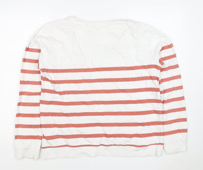 Quba & Co Women’s White Red Striped Logo Pullover Sweatshirt UK 14