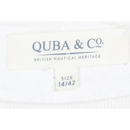 Quba & Co Women’s White Red Striped Logo Pullover Sweatshirt UK 14