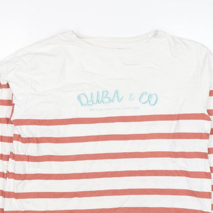 Quba & Co Women’s White Red Striped Logo Pullover Sweatshirt UK 14
