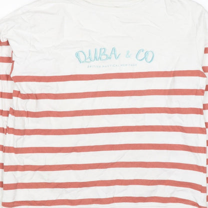 Quba & Co Women’s White Red Striped Logo Pullover Sweatshirt UK 14
