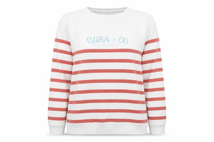 Quba & Co Women’s White Red Striped Logo Pullover Sweatshirt UK 14