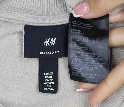 H&M Men’s Beige XS Relaxed Fit Fleece Crew Neck Pullover Sweatshirt
