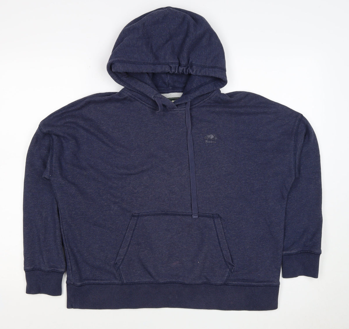 Roots Men’s Blue Logo Pullover Hoodie Size M Cotton Blend