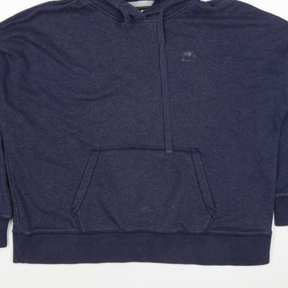 Roots Men’s Blue Logo Pullover Hoodie Size M Cotton Blend