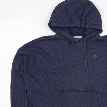 Roots Men’s Blue Logo Pullover Hoodie Size M Cotton Blend