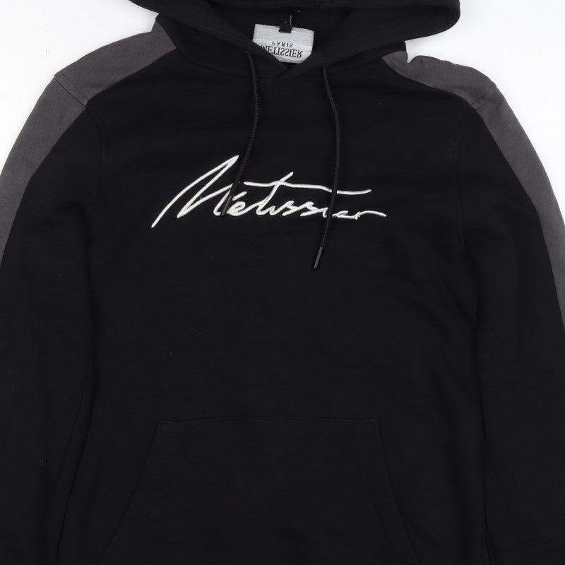 Metissier Paris Men’s Black Grey XS Pullover Hoodie Logo Pocket