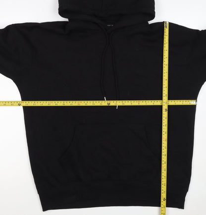 New Look Men’s Black L Pullover Hoodie Drawstring Pockets Cotton Blend