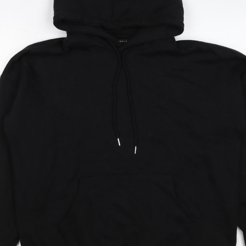 New Look Men’s Black L Pullover Hoodie Drawstring Pockets Cotton Blend