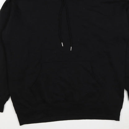 New Look Men’s Black L Pullover Hoodie Drawstring Pockets Cotton Blend