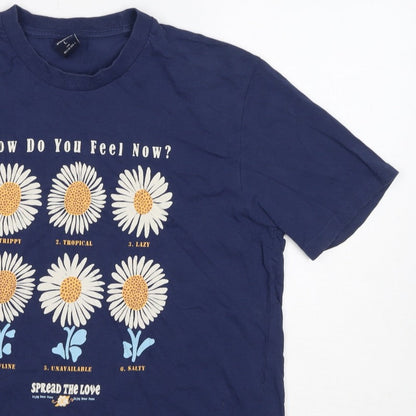 Springfield Women Blue L Basic Daisy Graphic T-Shirt Short Sleeve