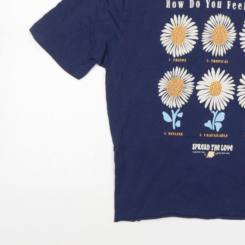 Springfield Women Blue L Basic Daisy Graphic T-Shirt Short Sleeve
