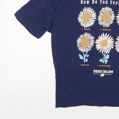 Springfield Women Blue L Basic Daisy Graphic T-Shirt Short Sleeve