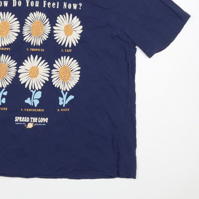 Springfield Women Blue L Basic Daisy Graphic T-Shirt Short Sleeve