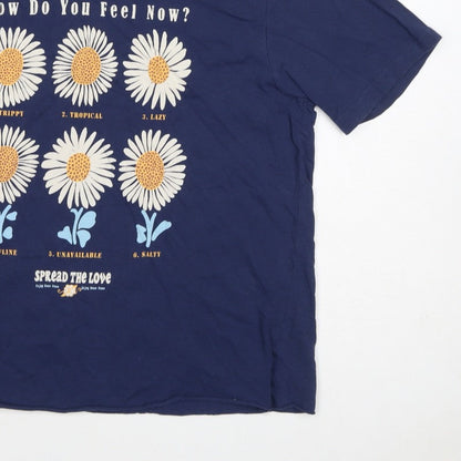 Springfield Women Blue L Basic Daisy Graphic T-Shirt Short Sleeve