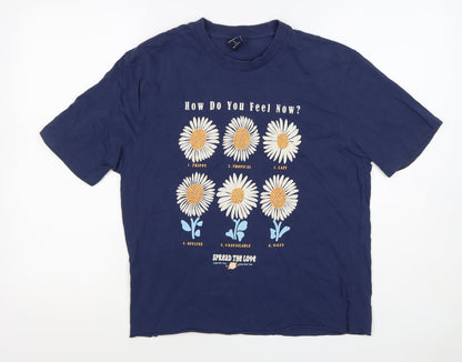 Springfield Women Blue L Basic Daisy Graphic T-Shirt Short Sleeve