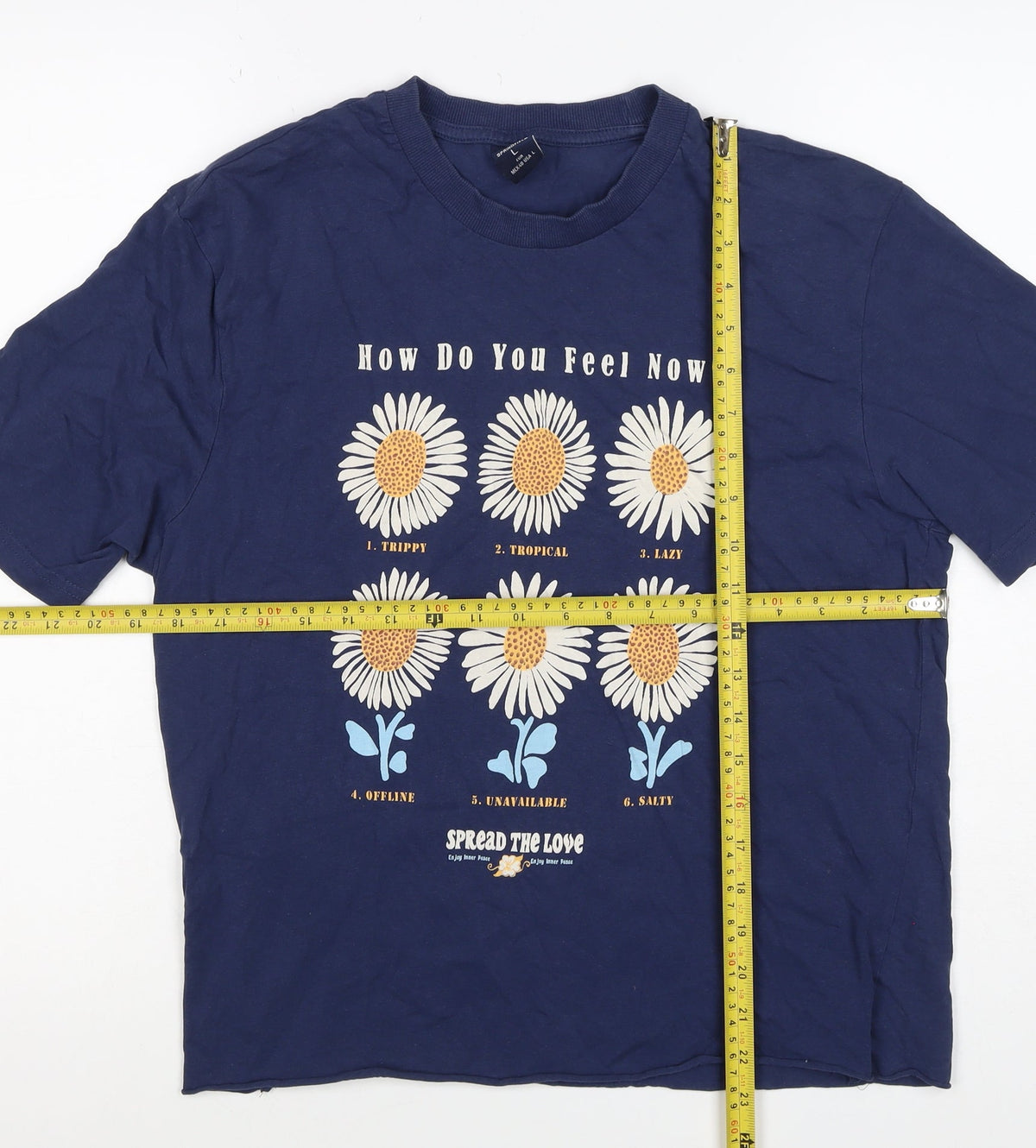 Springfield Women Blue L Basic Daisy Graphic T-Shirt Short Sleeve