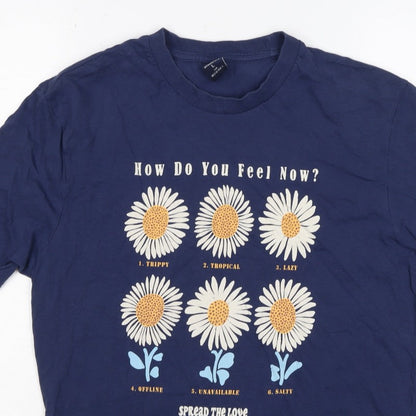 Springfield Women Blue L Basic Daisy Graphic T-Shirt Short Sleeve