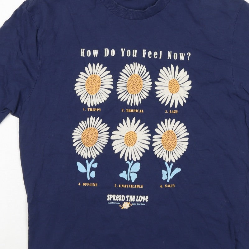 Springfield Women Blue L Basic Daisy Graphic T-Shirt Short Sleeve