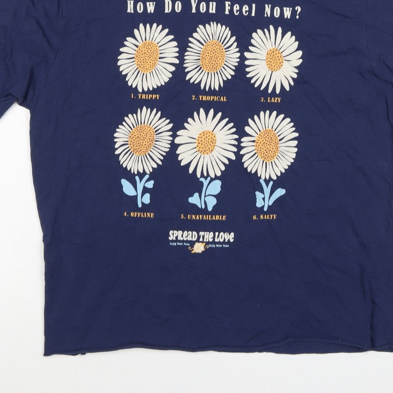 Springfield Women Blue L Basic Daisy Graphic T-Shirt Short Sleeve