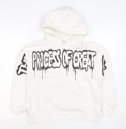 ART Boys White 11-12 Years Pullover Hoodie Graphic Print Skateboard
