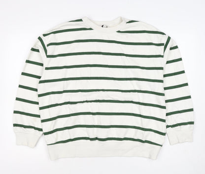 Marks & Spencer Women's White Green Stripe M Pullover Sweatshirt