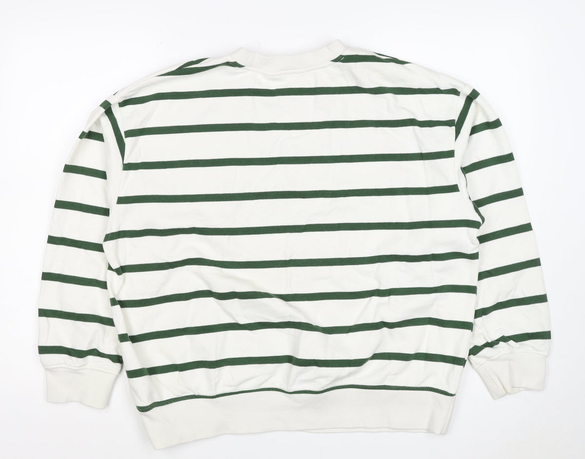 Marks & Spencer Women's White Green Stripe M Pullover Sweatshirt