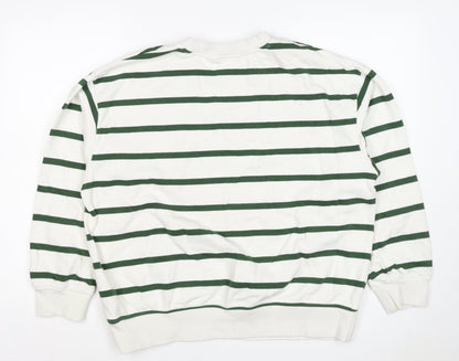 Marks & Spencer Women's White Green Stripe M Pullover Sweatshirt