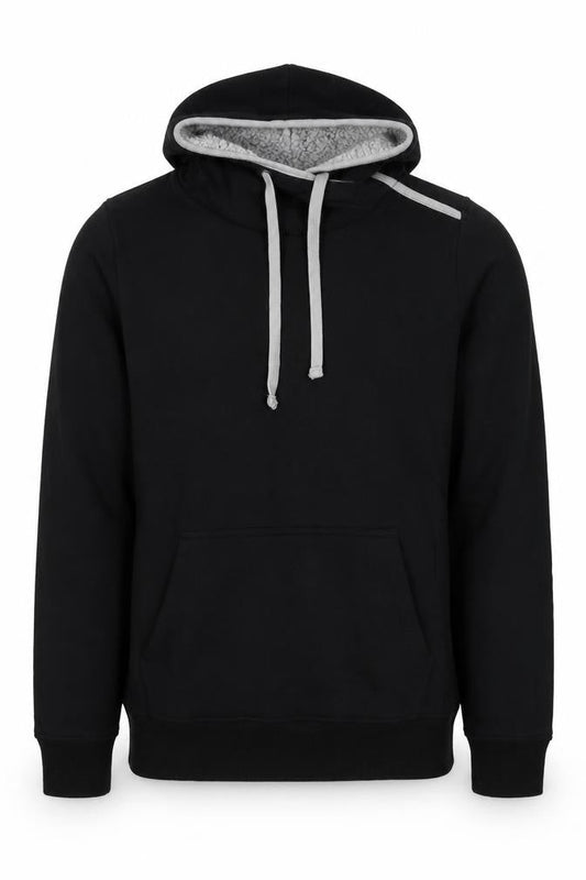 Front view of G by Garcia Men’s Black L Sherpa Lined Pullover Hoodie Kangaroo Pocket