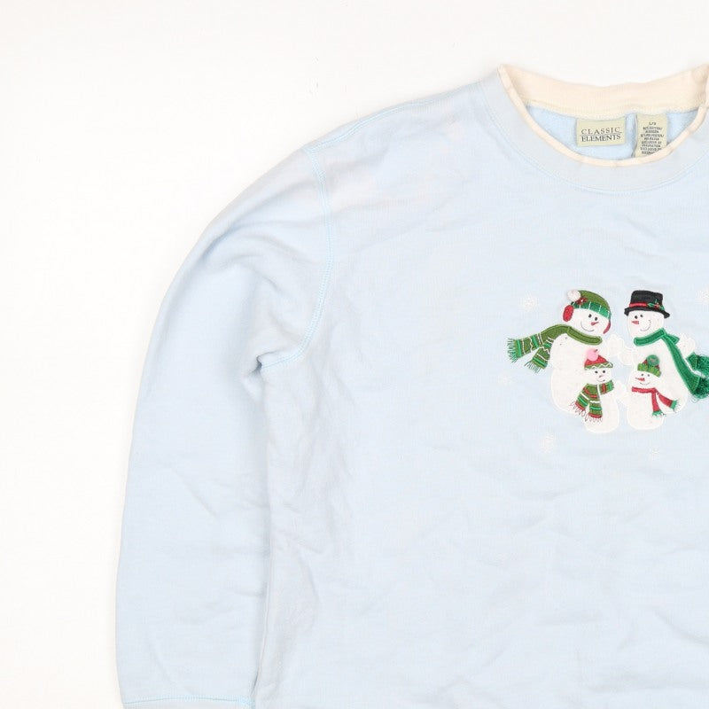 Classic Elements Women’s Blue L Christmas Snowman Embroidered Sweatshirt