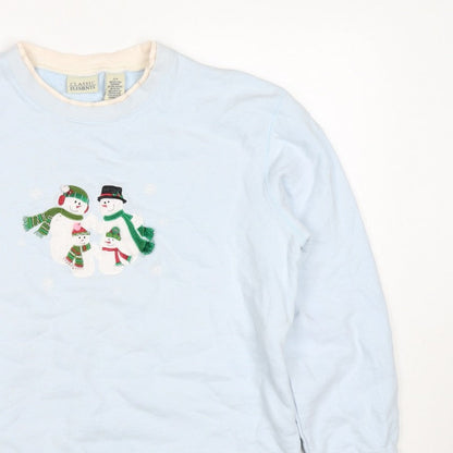 Classic Elements Women’s Blue L Christmas Snowman Embroidered Sweatshirt