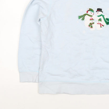 Classic Elements Women’s Blue L Christmas Snowman Embroidered Sweatshirt