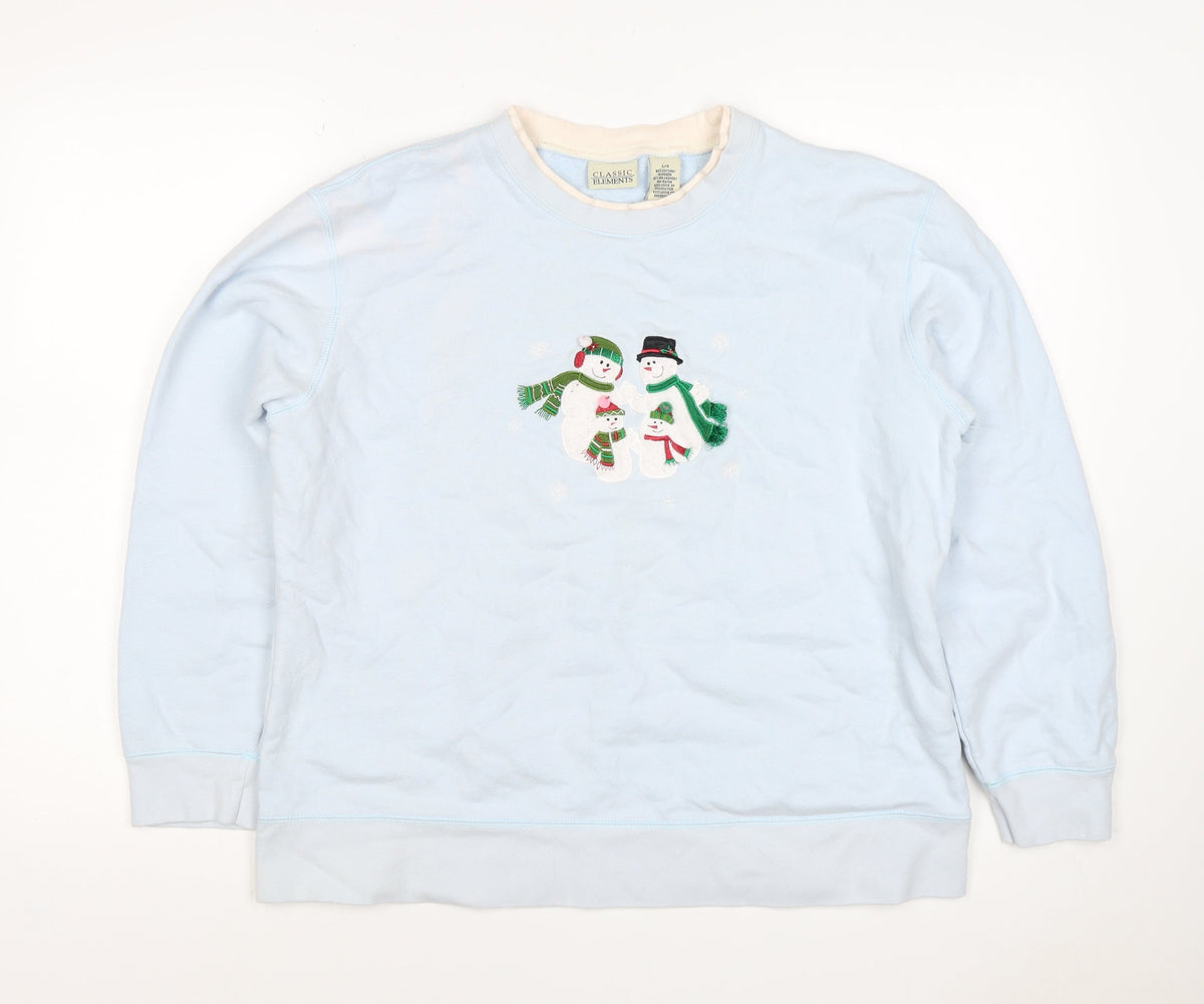 Classic Elements Women’s Blue L Christmas Snowman Embroidered Sweatshirt